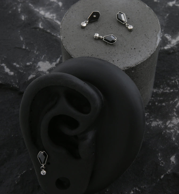 Coffin Black CZ Dangle Clear CZ Internally Threaded Top