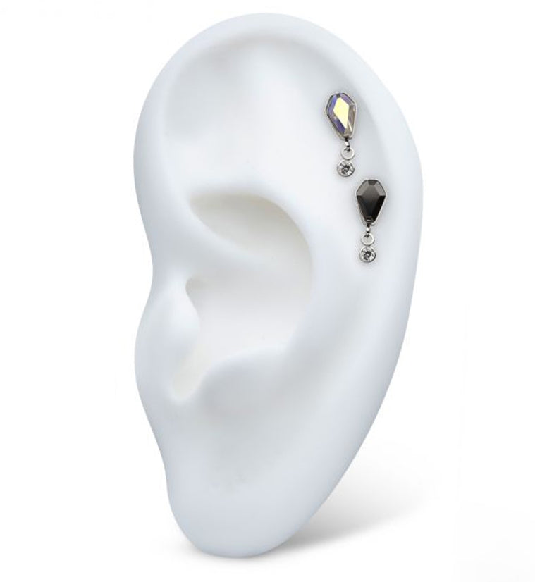 Coffin Black CZ Dangle Clear CZ Internally Threaded Top