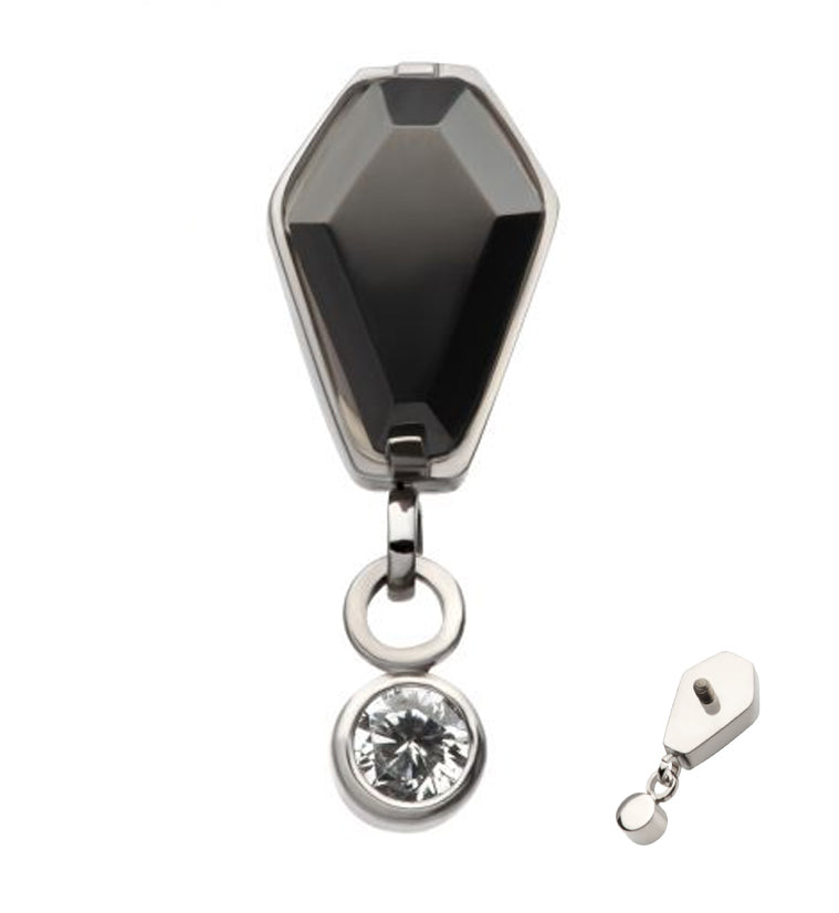 Coffin Black CZ Dangle Clear CZ Internally Threaded Top