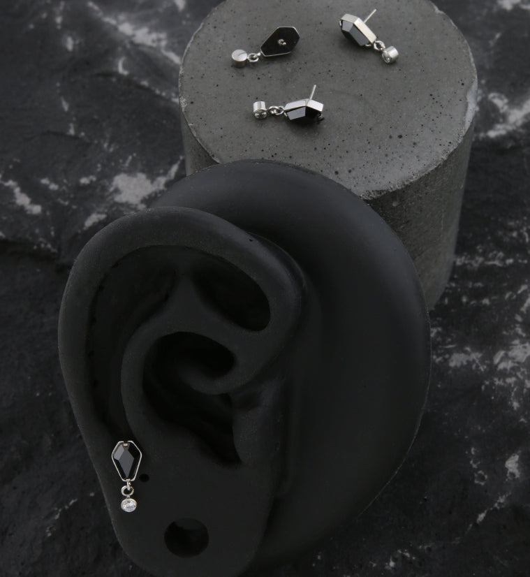 Coffin Black CZ Dangle Clear CZ Threadless Top