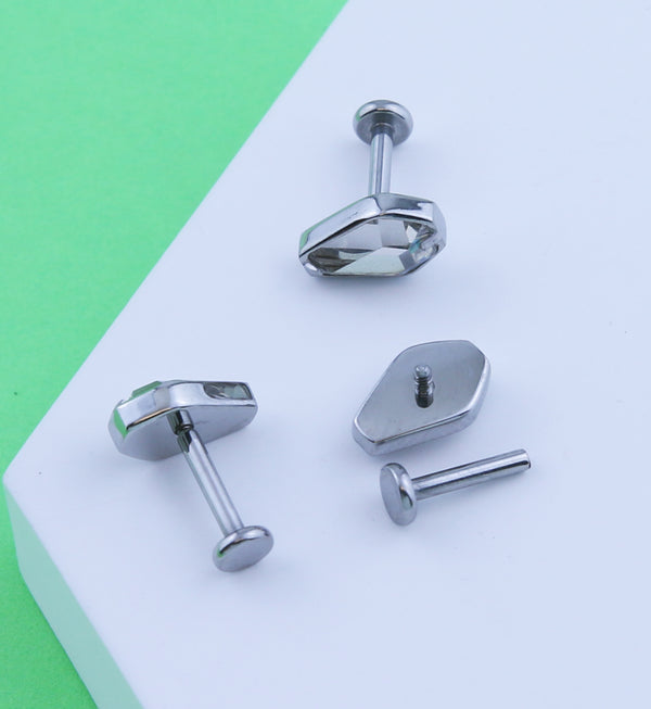 Coffin Clear CZ Stainless Steel Internally Threaded Labret