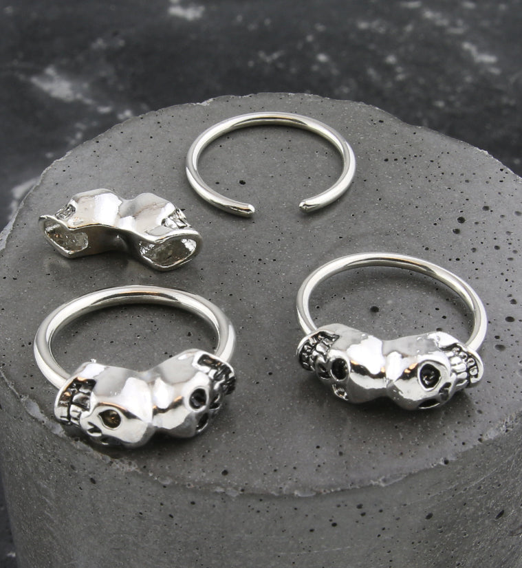 Conjoined Skulls Stainless Steel Captive Ring