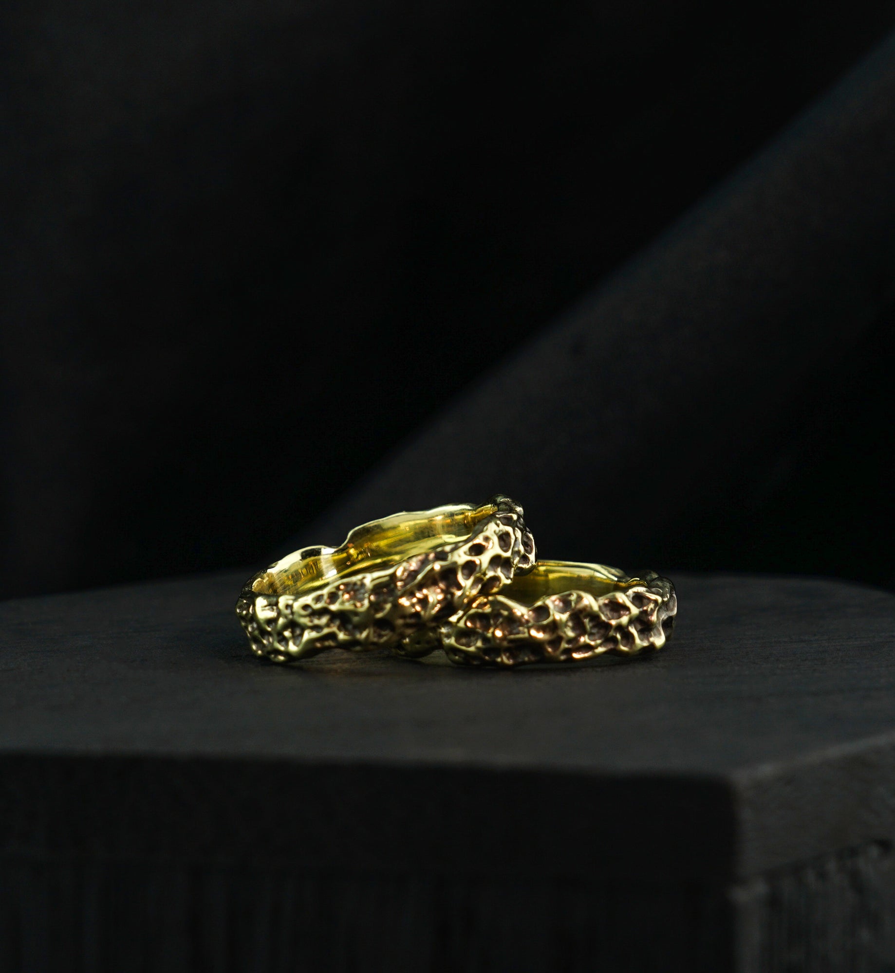 Coral Sponge Hammered Brass Ring