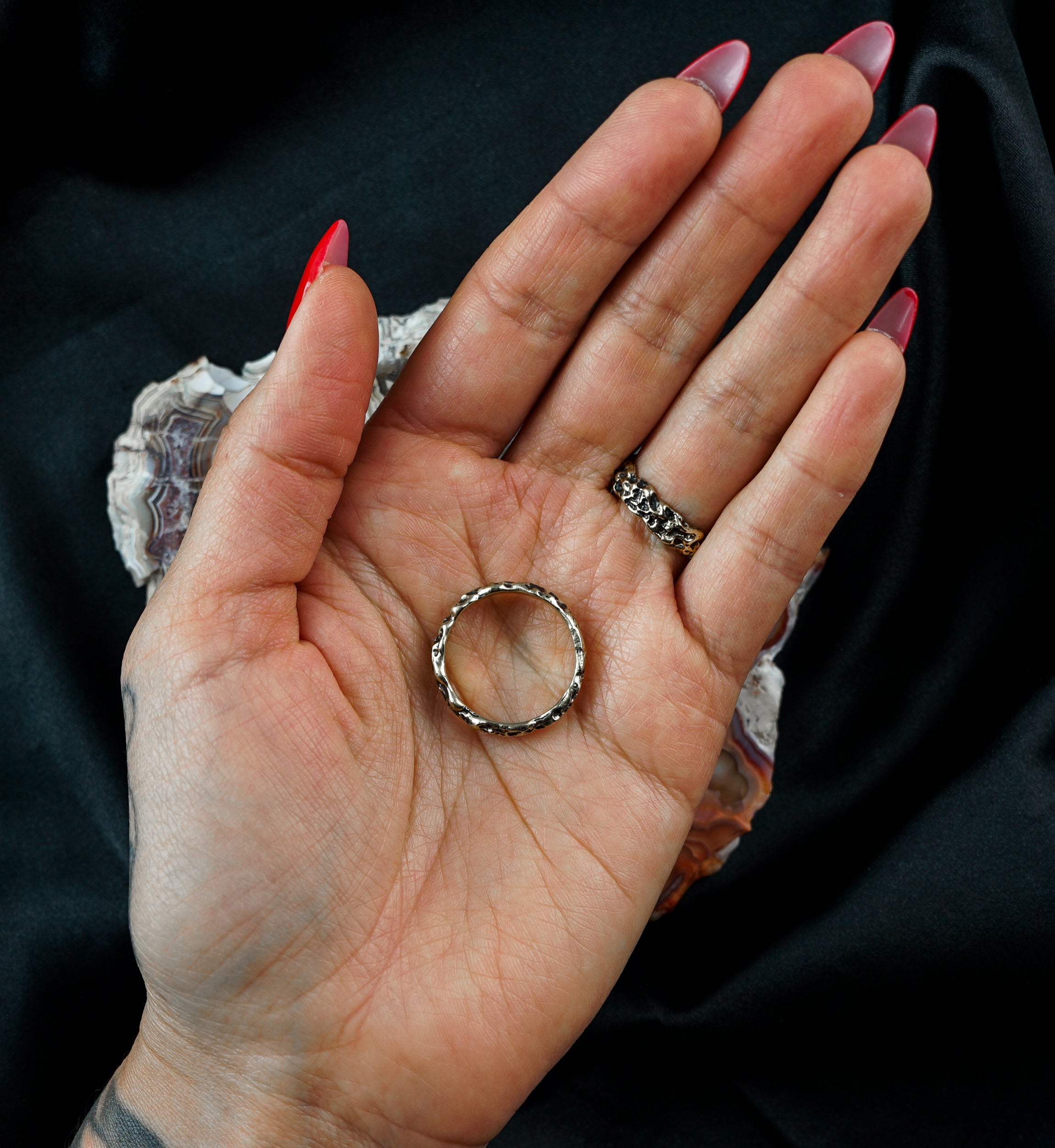 Coral Sponge Hammered Brass Ring