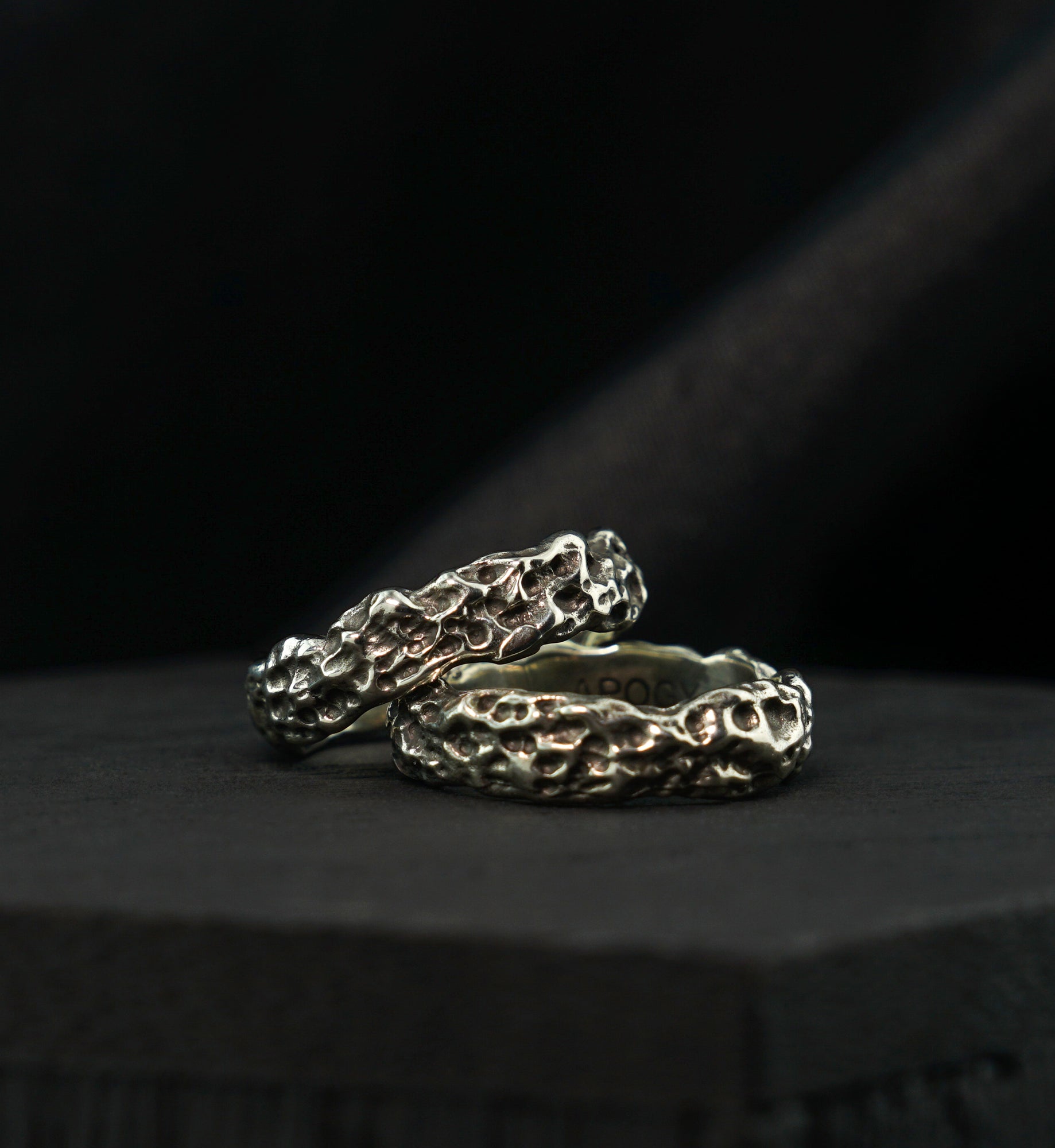 Coral Sponge Hammered White Brass Ring