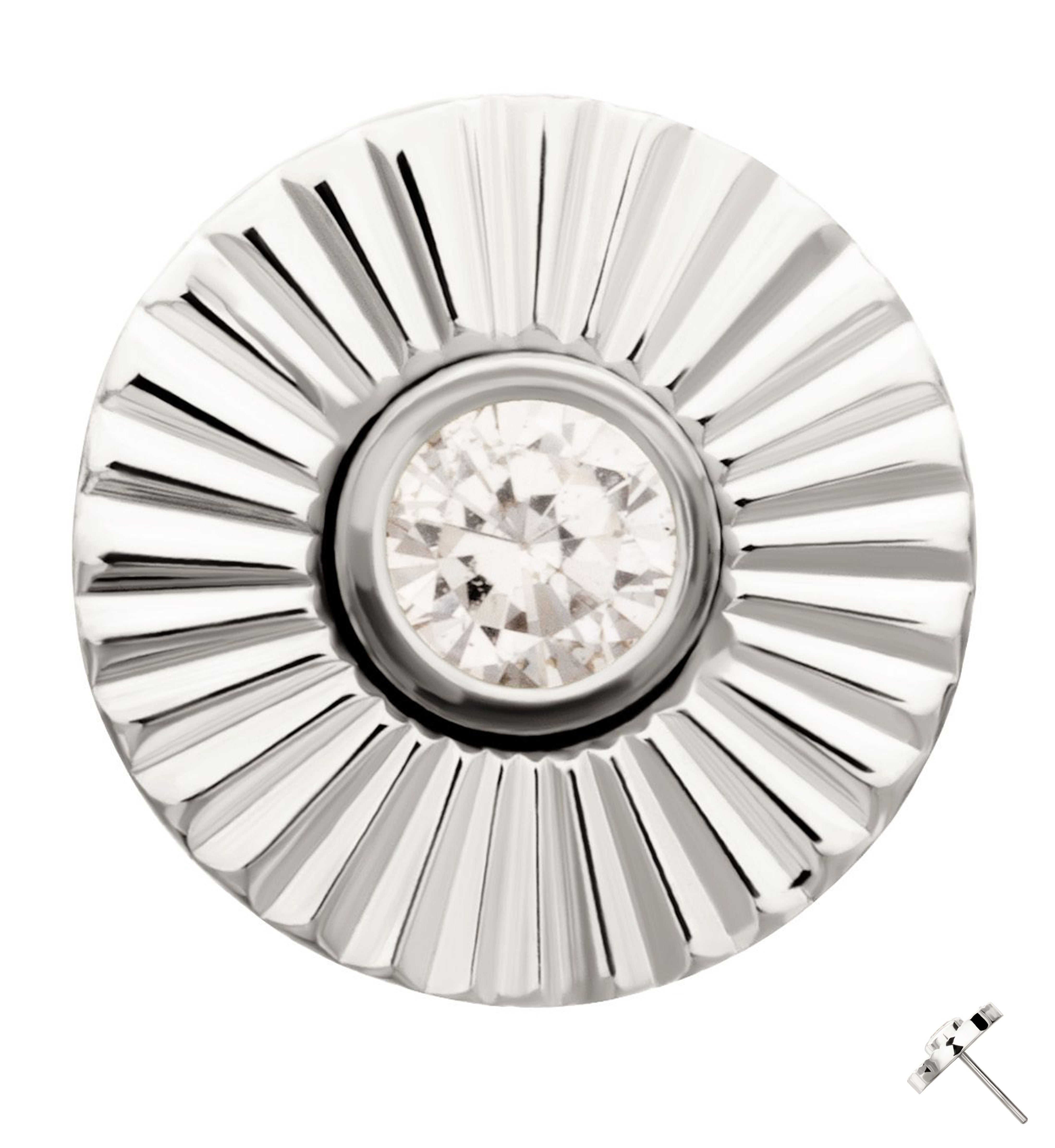 Corrugated Disk Clear CZ Threadless Titanium Top