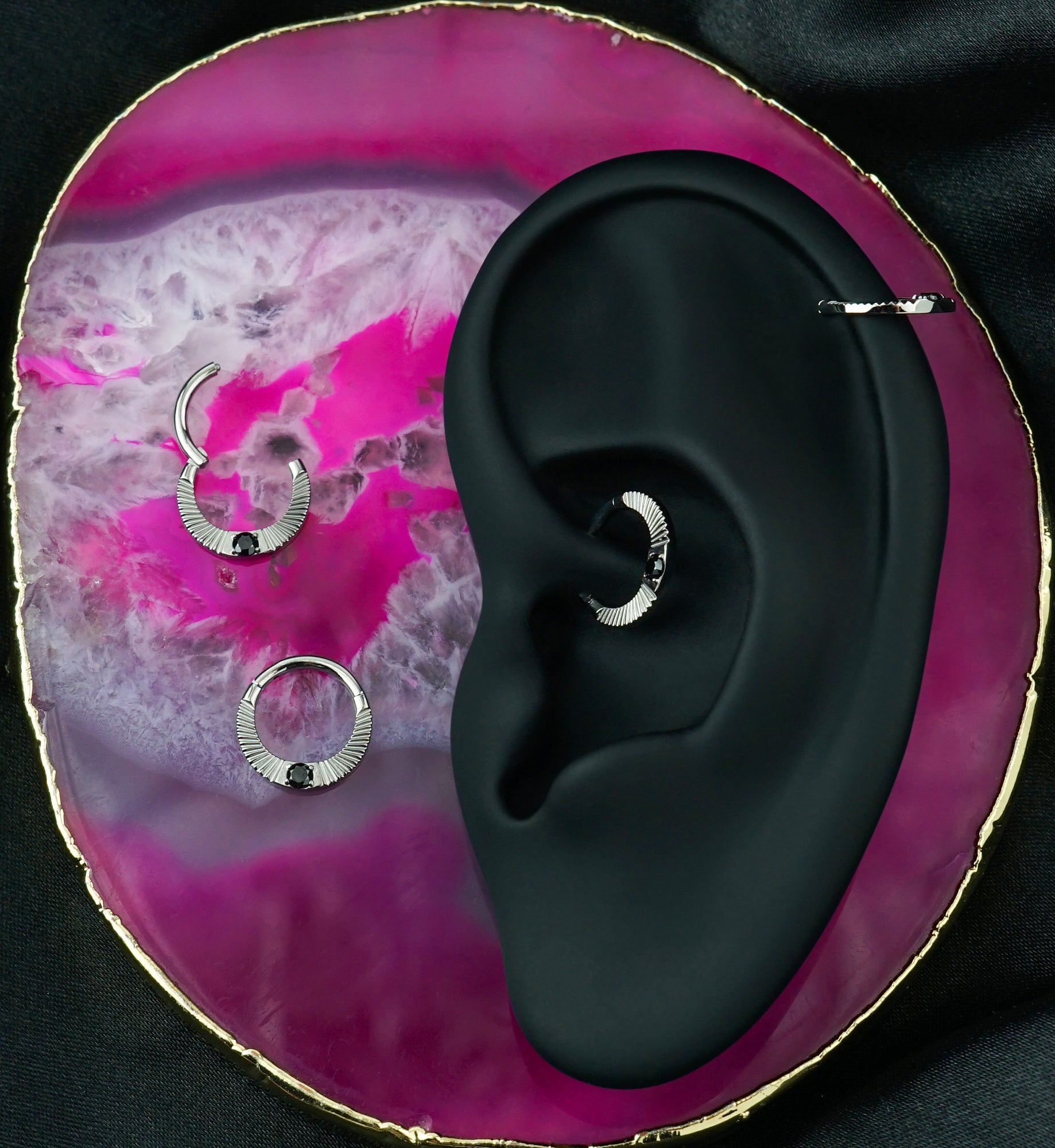 Corrugated Hoop Black CZ Titanium Hinged Segment Ring