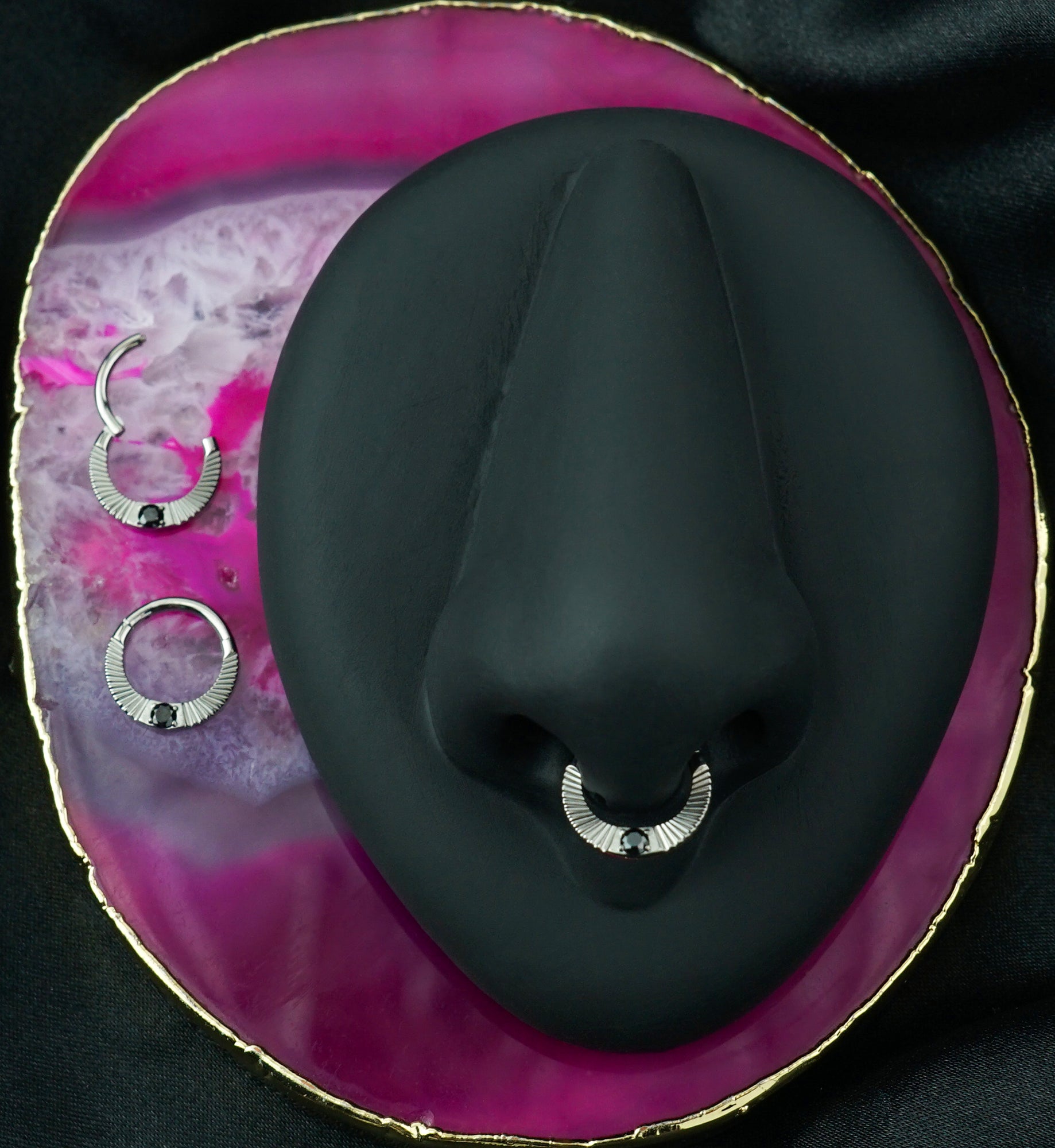 Corrugated Hoop Black CZ Titanium Hinged Segment Ring