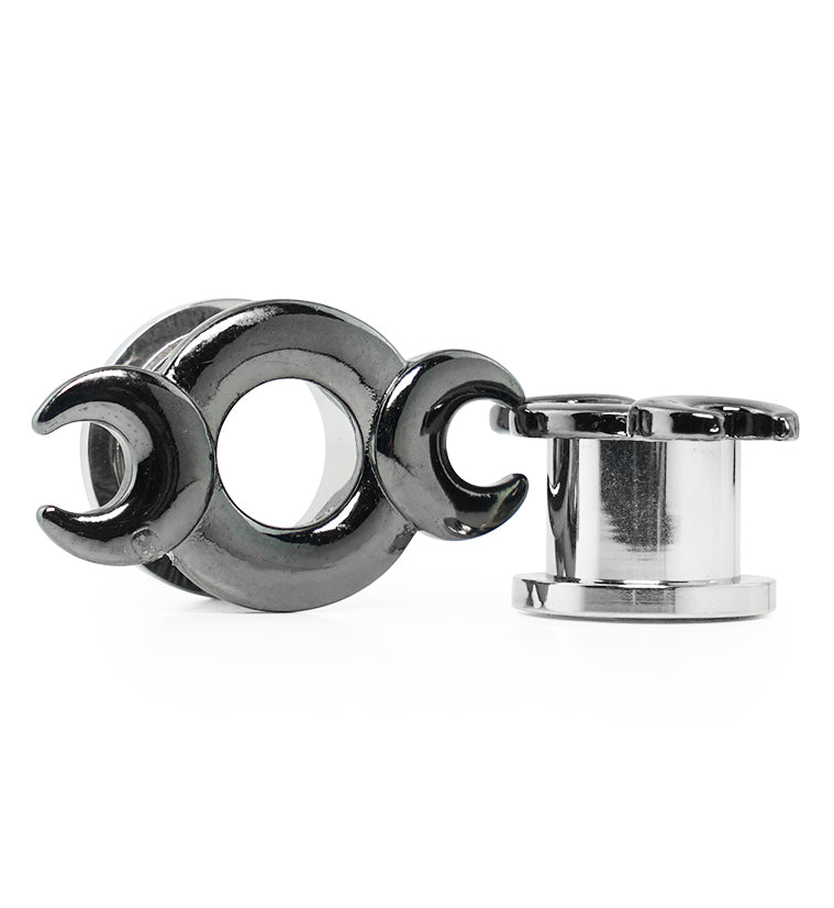 Crescent Moon Stainless Steel Screw Back Tunnels