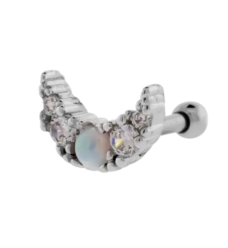 Crescent Moon Clear CZ White Opalite Stainless Steel Cartilage Barbell