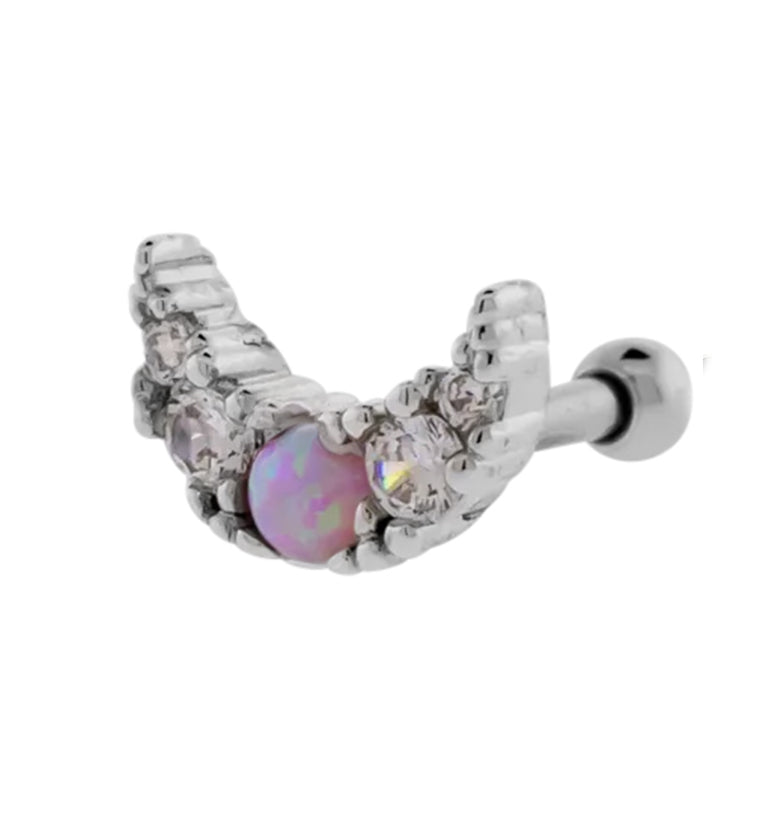 Crescent Moon Clear CZ Purple Opalite Stainless Steel Cartilage Barbell