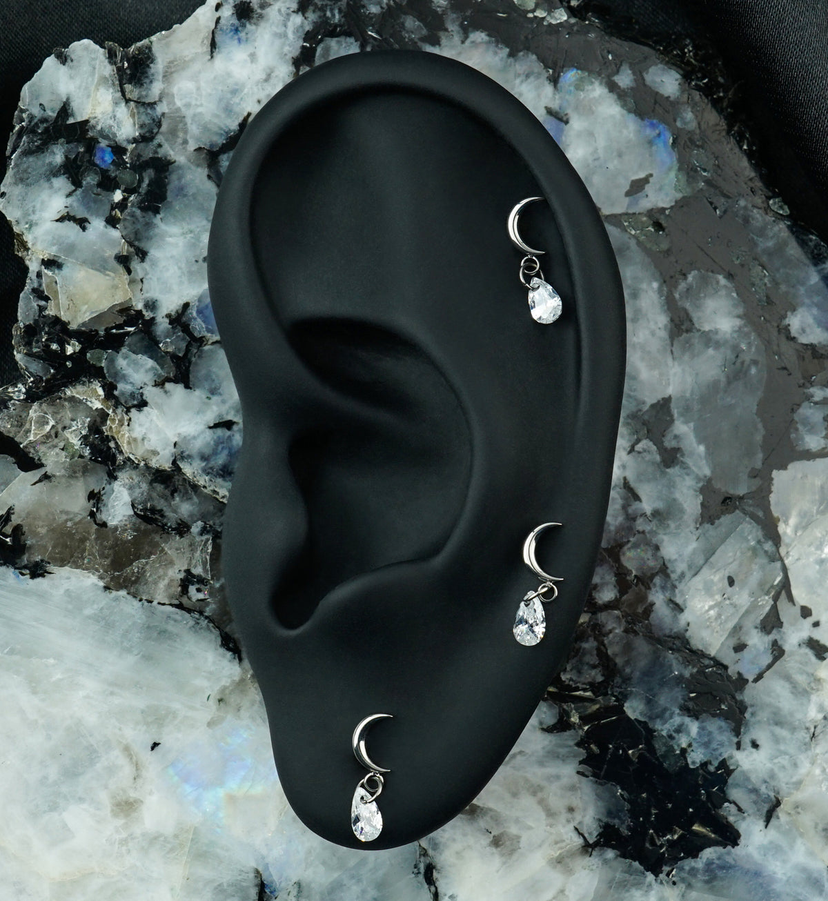 Crescent Moon Teardrop CZ Dangle Titanium Threadless Top
