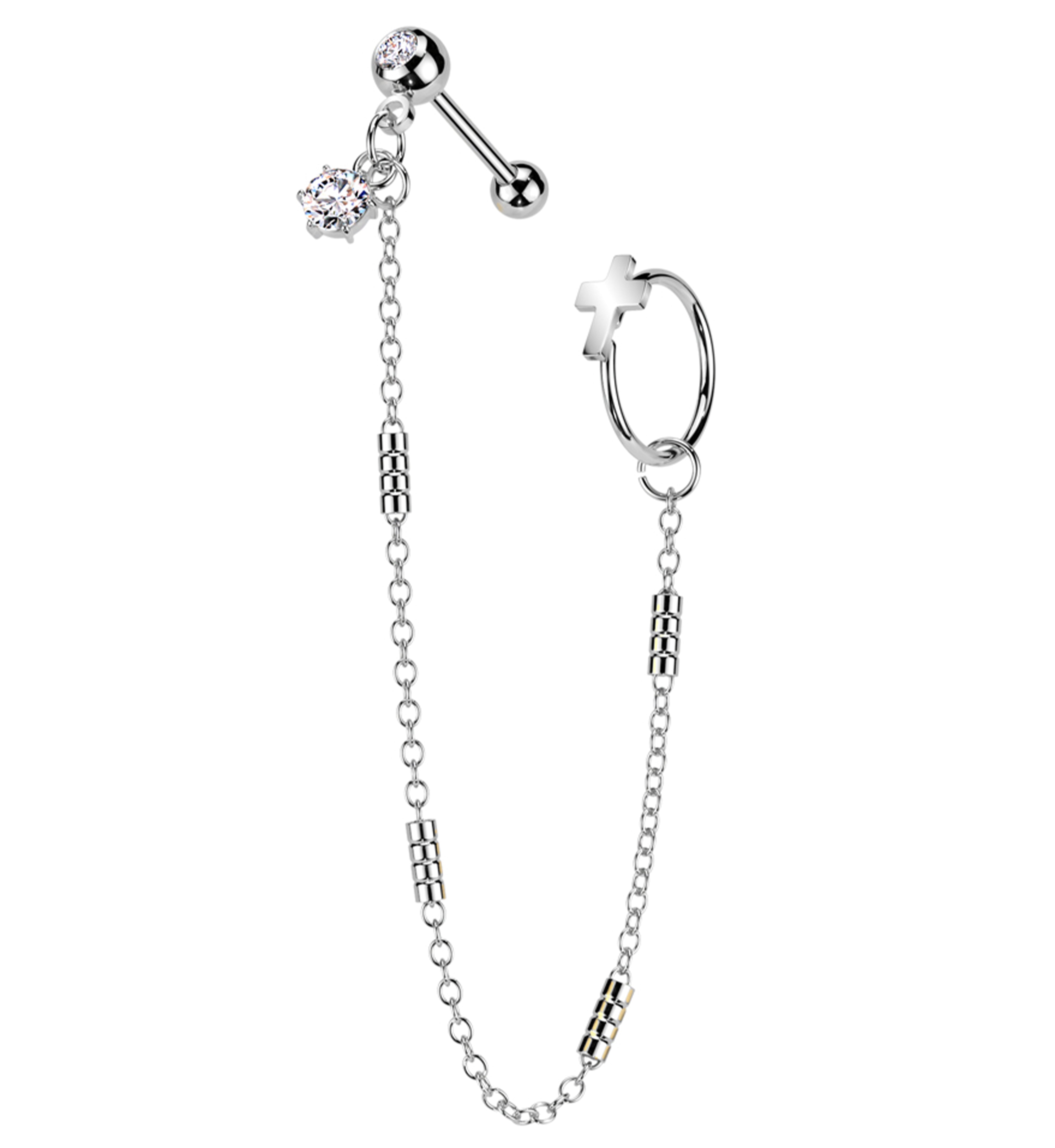 Cross Hoop/Barbell Clear CZ Stainless Steel Piercing Chain