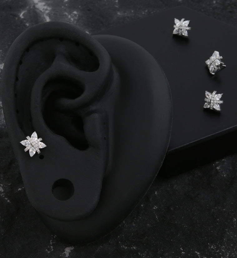 Cross Marquise Clear CZ Titanium Threadless Top