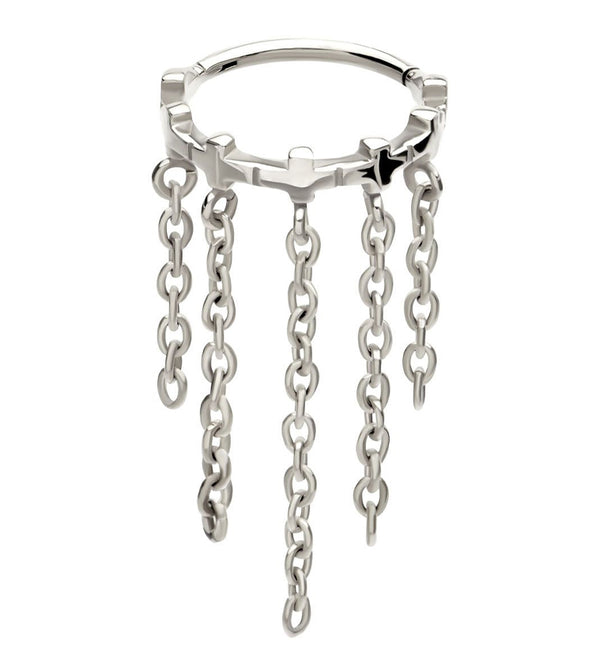 Cross Row Dangle Chains Stainless Steel Hinged Segment Ring