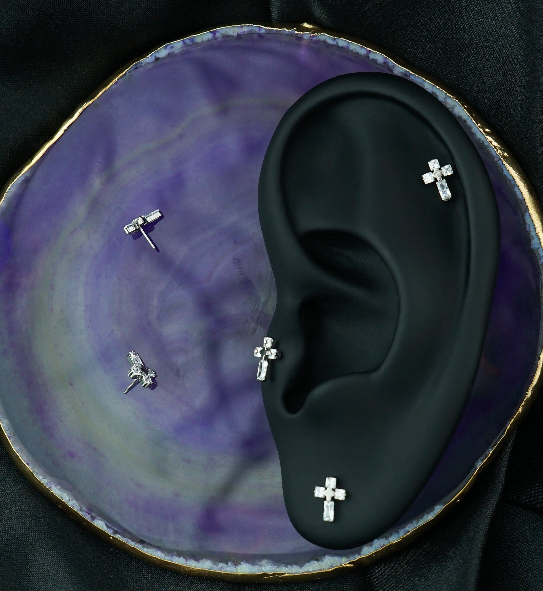 Cross Square Clear CZ Titanium Threadless Top