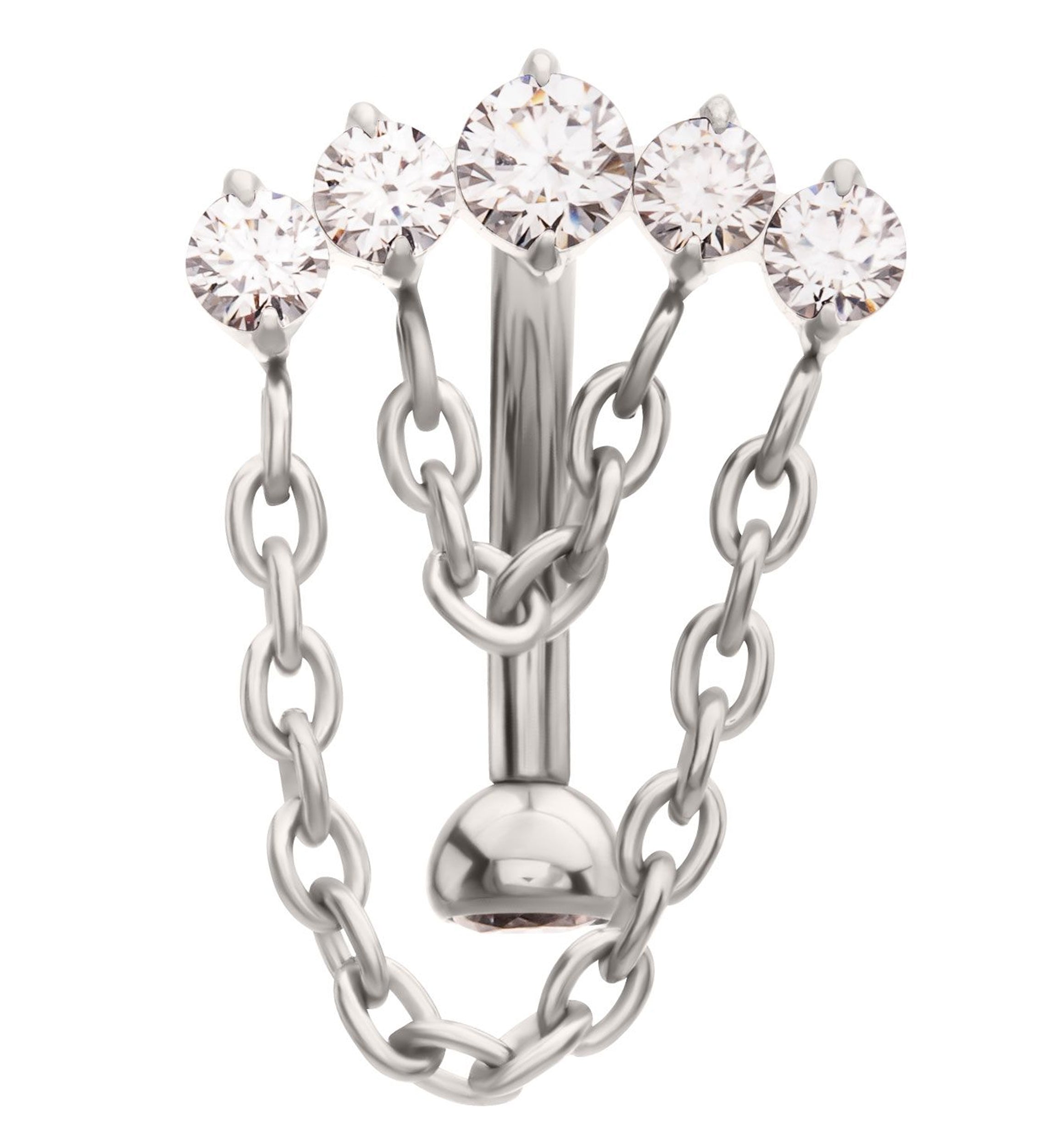 Curve Clear CZ Double Chain Dangle Titanium Internally Threaded Curved Barbell