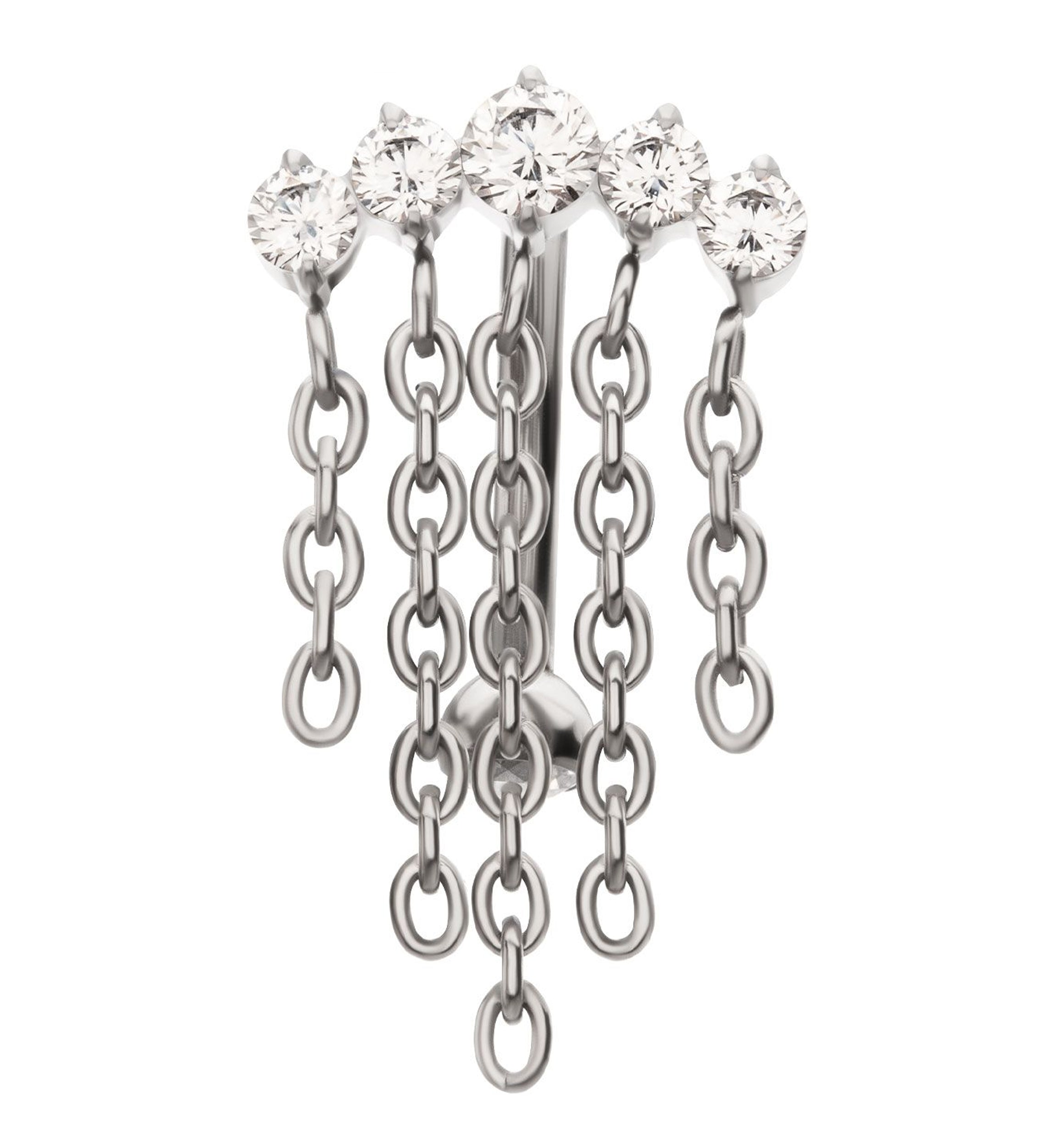 Curve Clear CZ Multi Chain Dangle Titanium Internally Threaded Curved Barbell