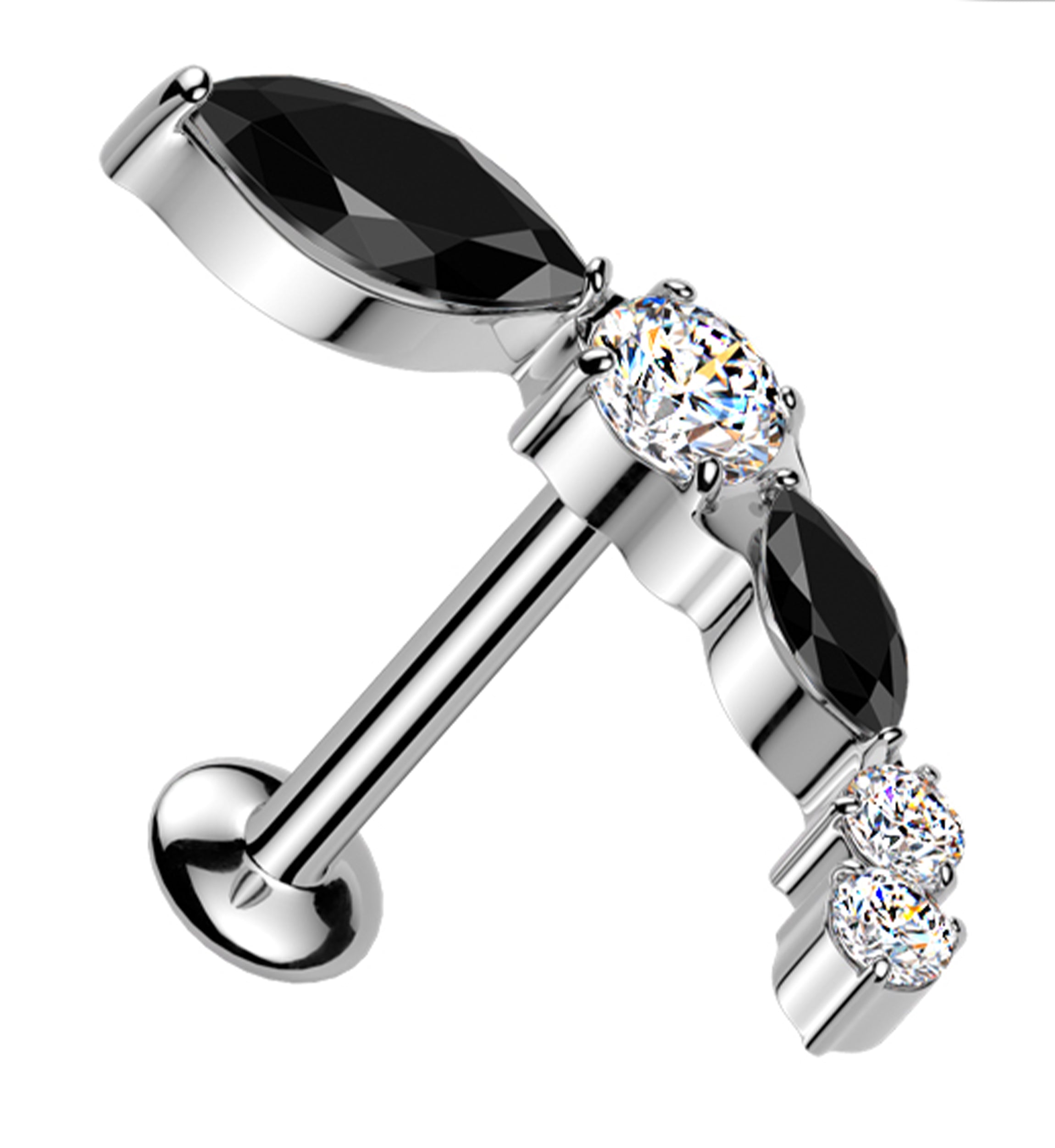 Curve Marquise Black And Clear CZ Threadless Titanium Labret