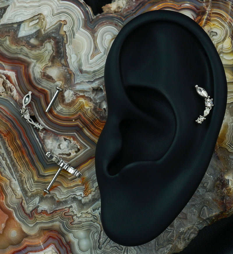 Curve Marquise Clear CZ Threadless Titanium Labret