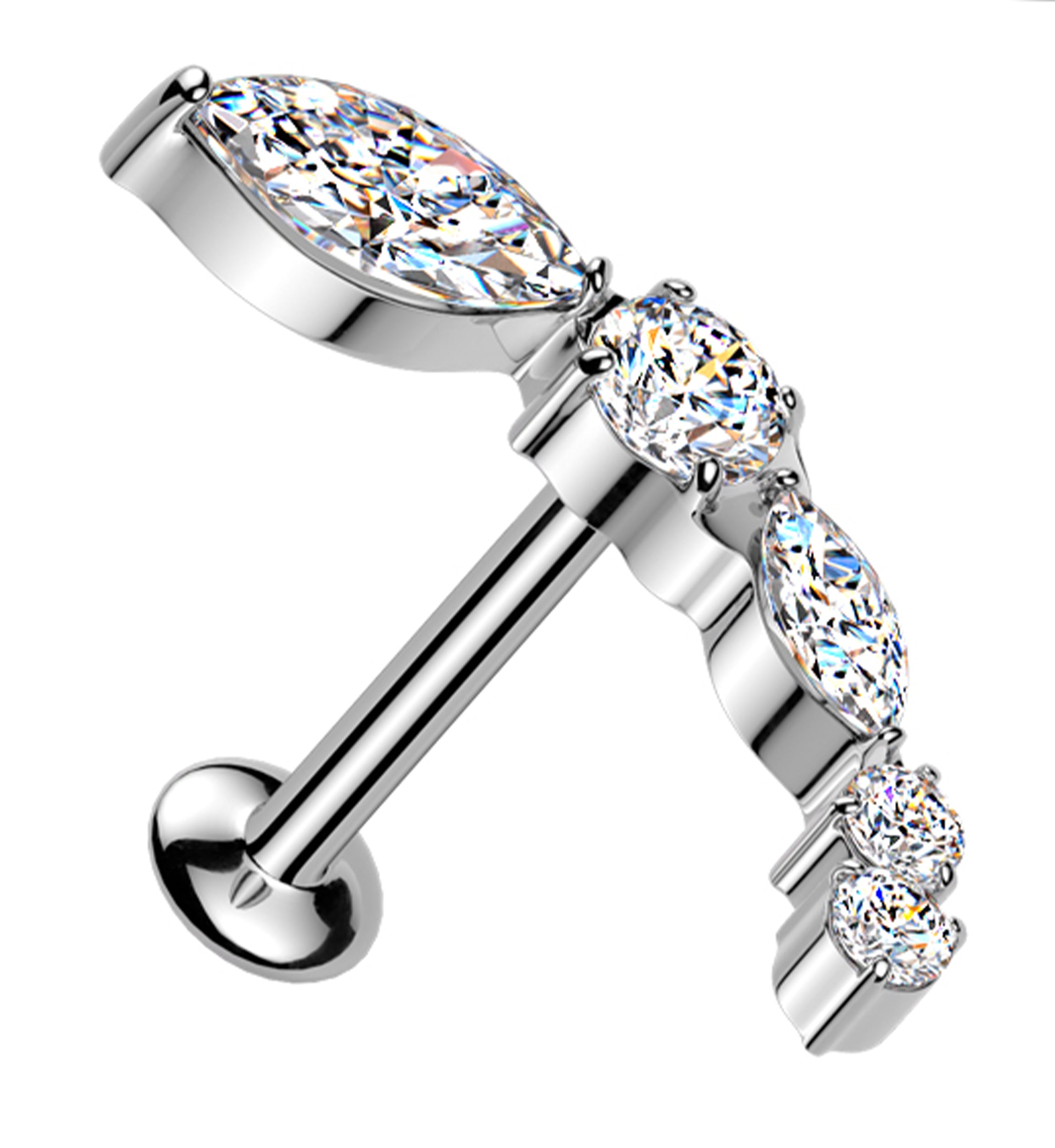 Curve Marquise Clear CZ Threadless Titanium Labret