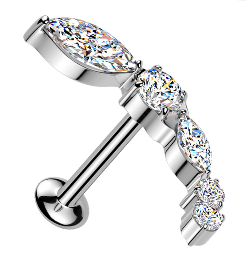 Curve Marquise Clear CZ Threadless Titanium Labret