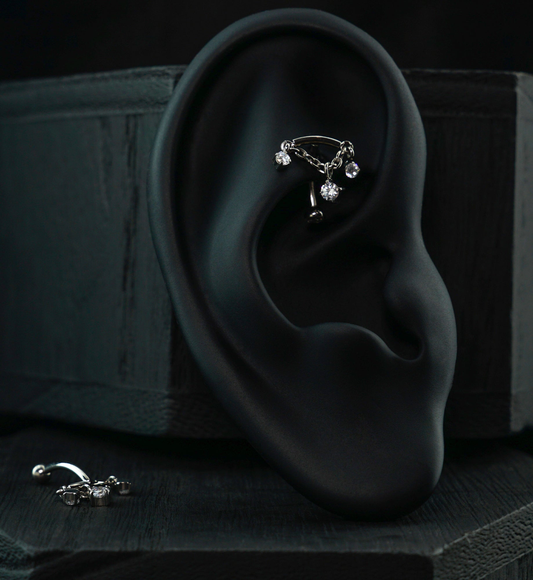 Curve Triple CZ Dangle Titanium Internally Threaded Curved Barbell