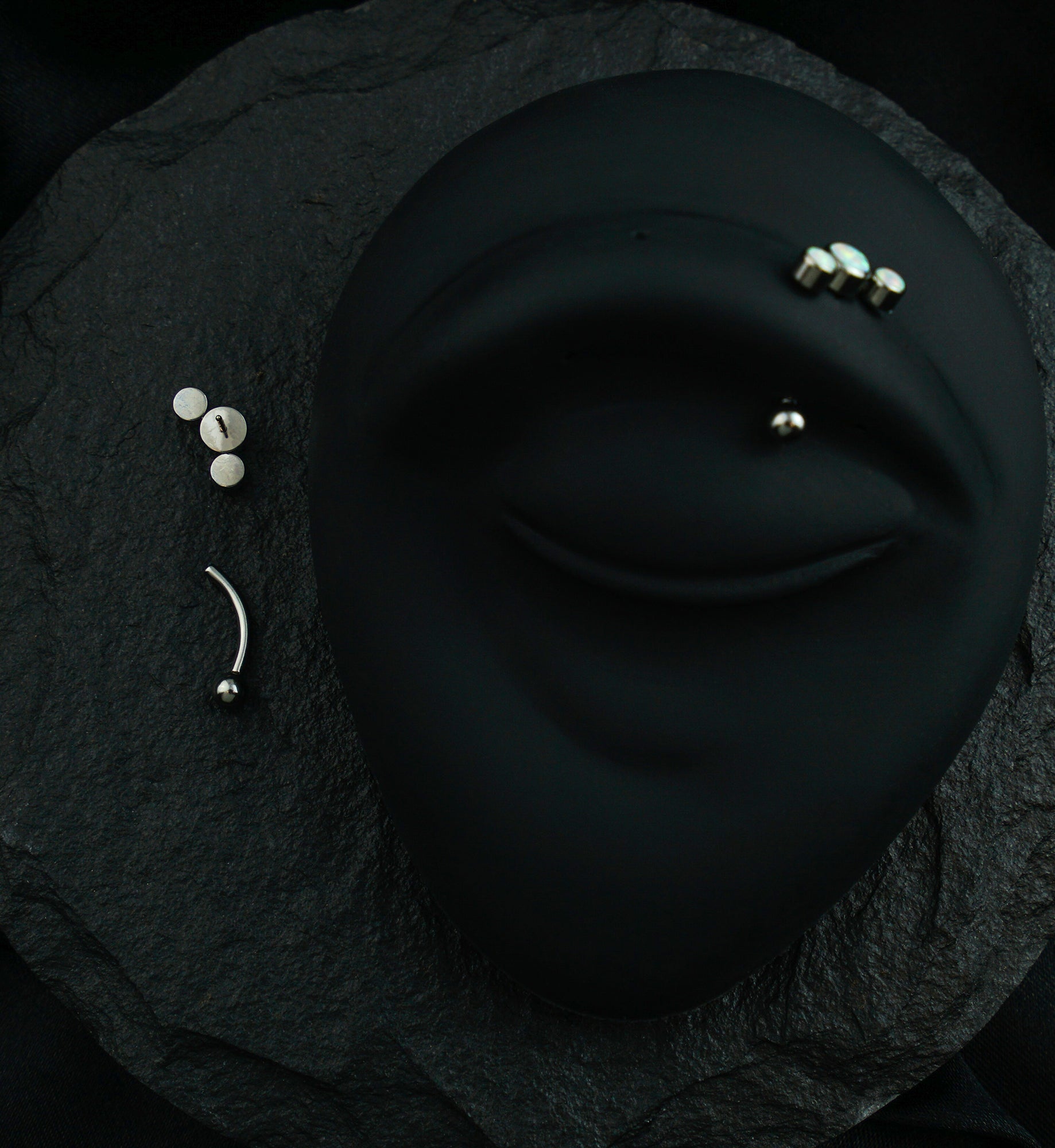 Curve Triple White Opalite Threadless Titanium Curved Barbell