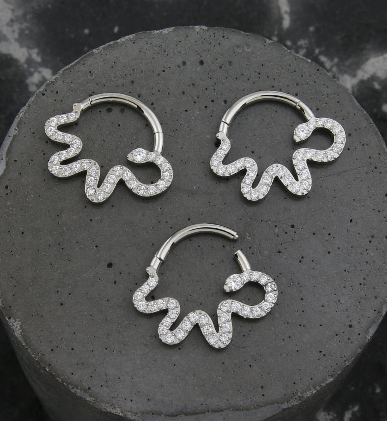 Curvy Snake Clear CZ Hinged Segment Ring