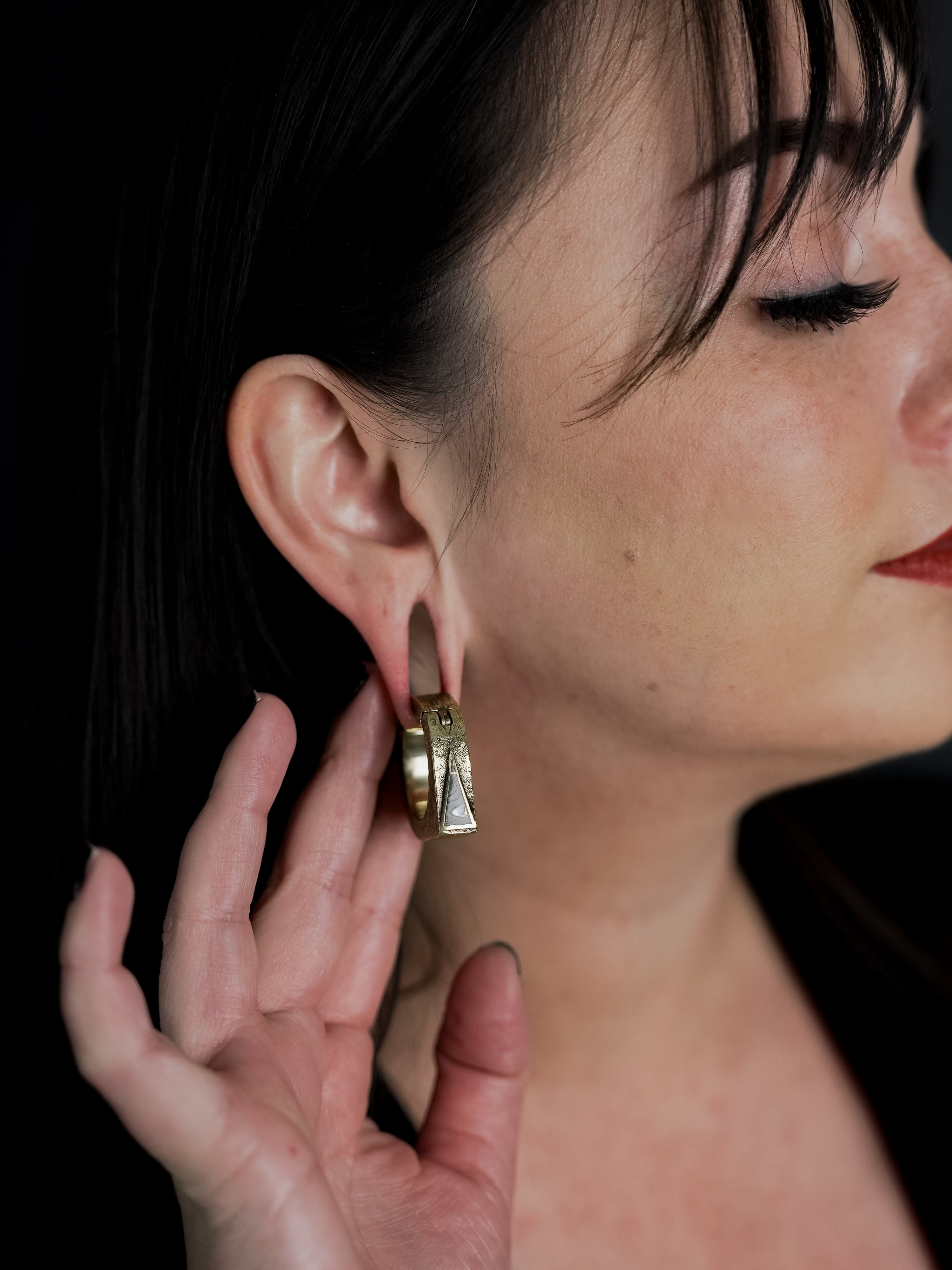 Cusp Triangle Abalone Brass Hinged Hoop Ear Weights