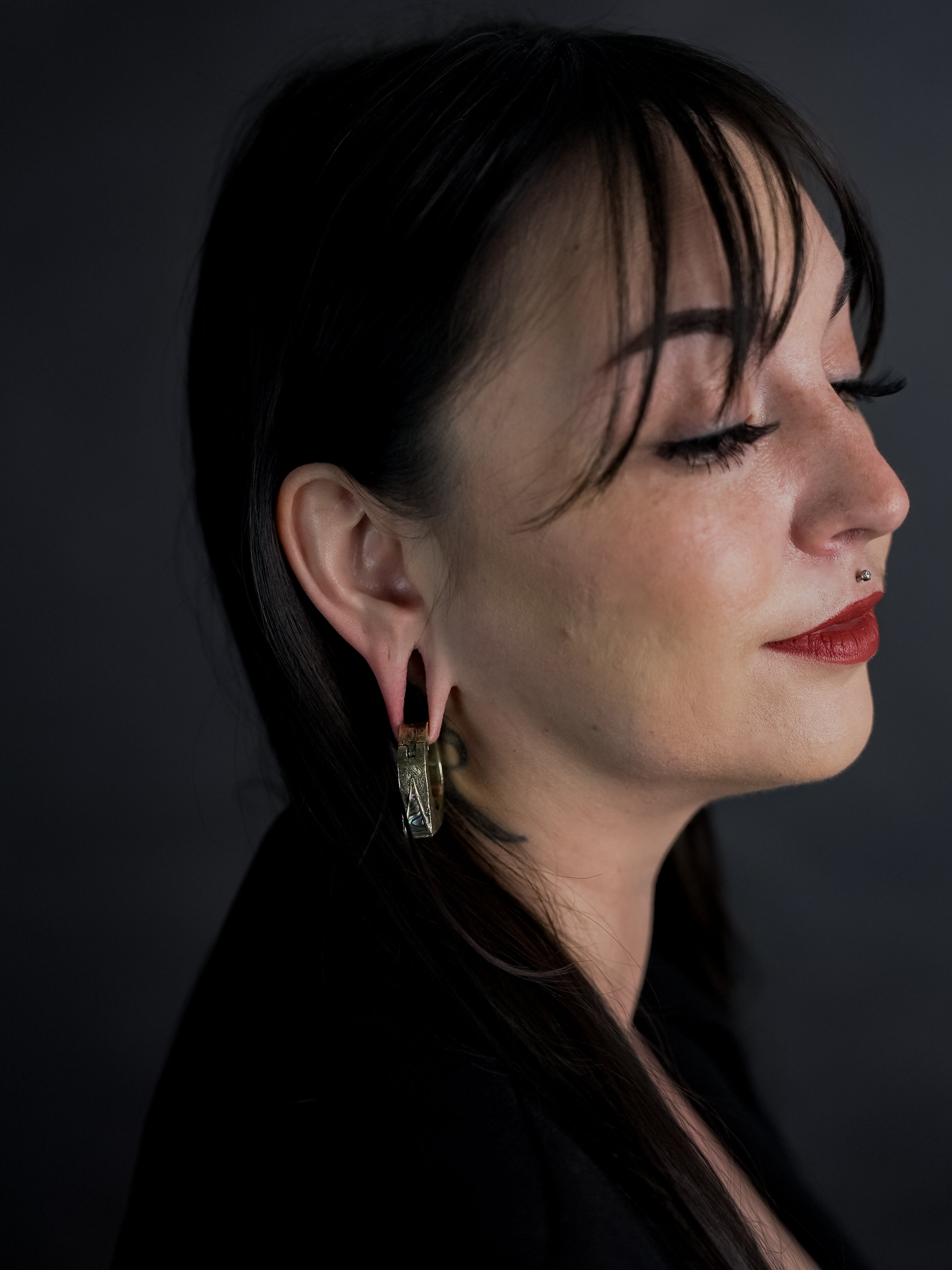 Cusp Triangle Abalone Brass Hinged Hoop Ear Weights