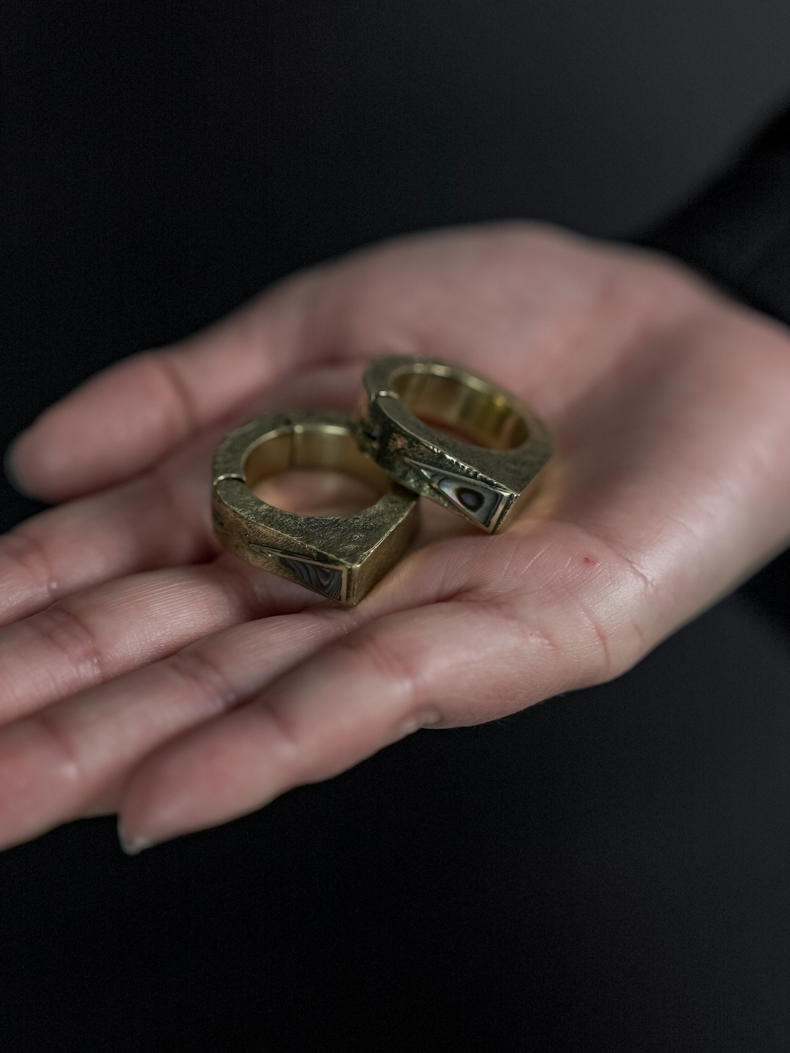 Cusp Triangle Abalone Brass Hinged Hoop Ear Weights