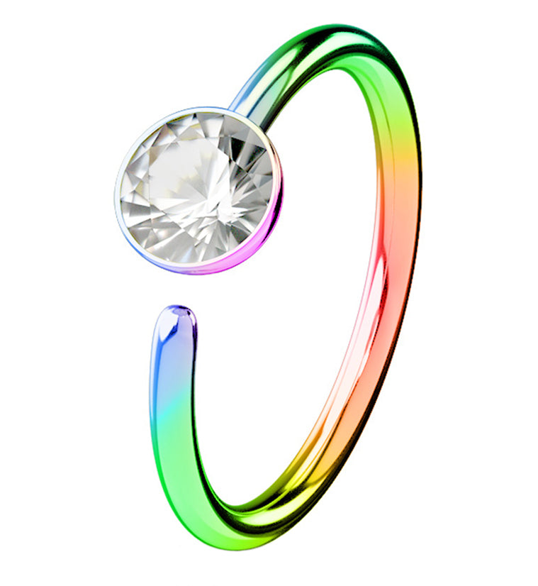 20G Rainbow PVD Steel CZ Gem Nose Ring Hoop