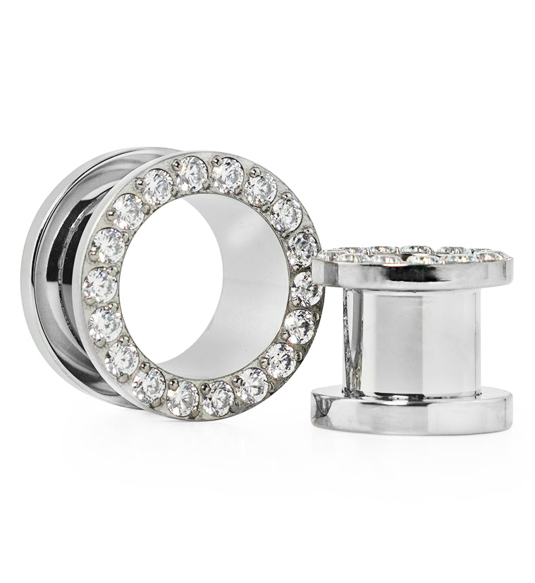 Clear CZ Rim Titanium Screw Back Tunnels