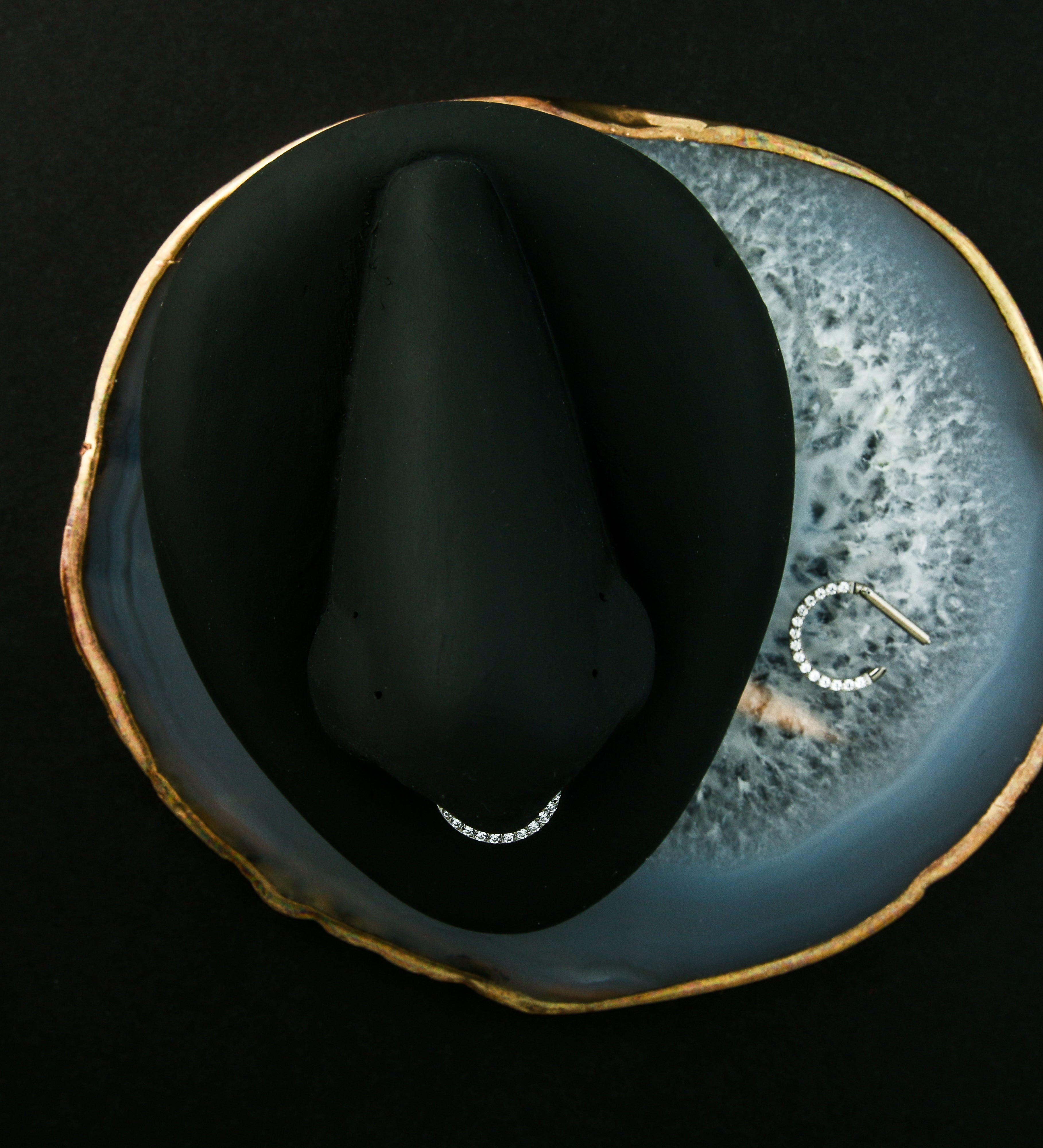 D-Shaped Clear CZ Stainless Steel Hinged Segment Ring