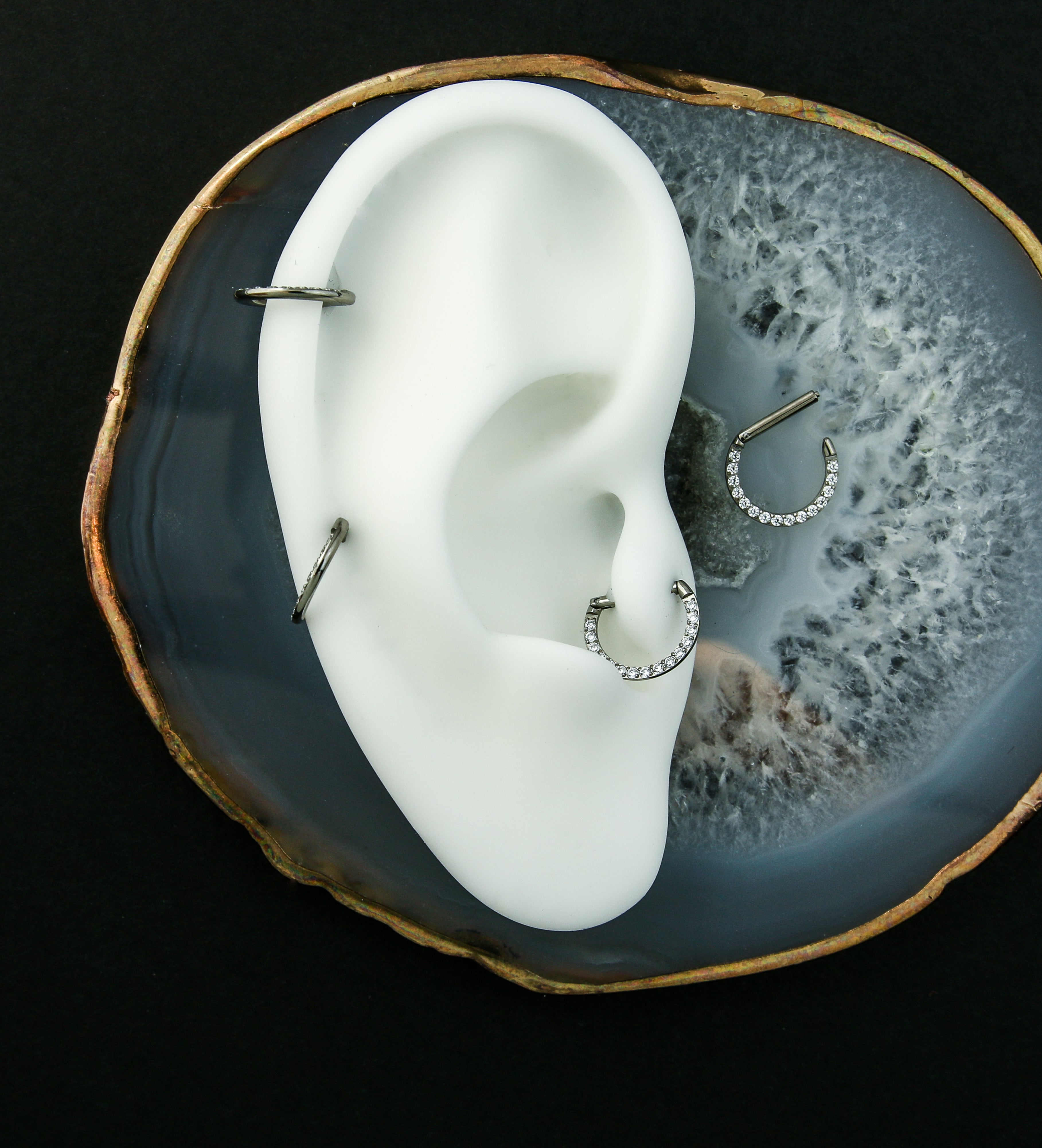 D-Shaped Clear CZ Stainless Steel Hinged Segment Ring