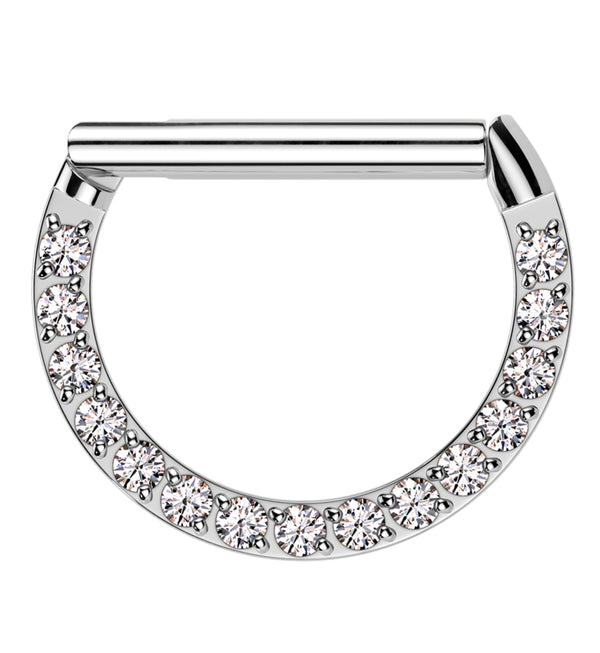 D-Shaped Clear CZ Stainless Steel Hinged Segment Ring