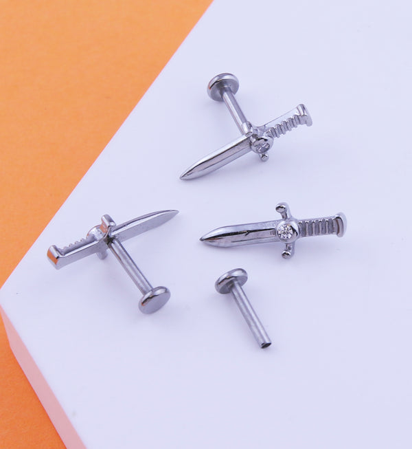 Dagger Clear CZ Stainless Steel Internally Threaded Labret