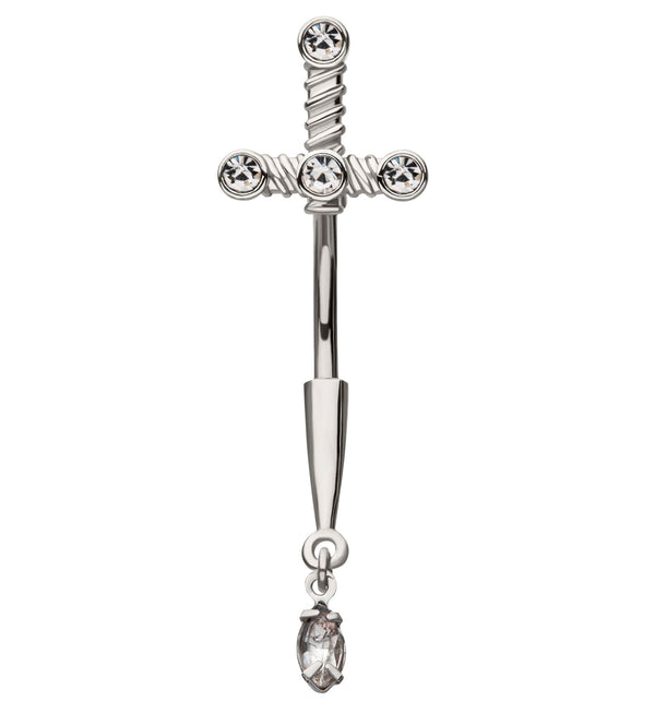 Dagger Clear CZ Dangle Stainless Steel Belly Button Ring