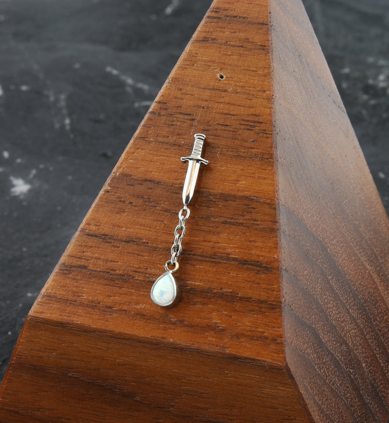 Dagger Dangle Chain Teardrop White Opalite Threadless Titanium Top