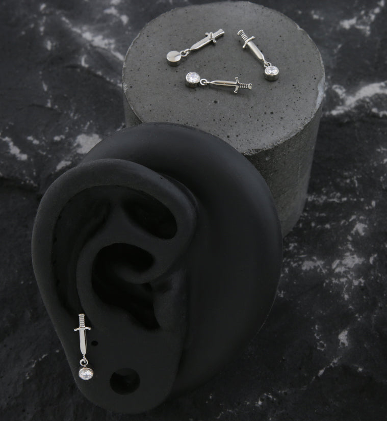 Dagger Dangle Clear CZ Internally Threaded Top