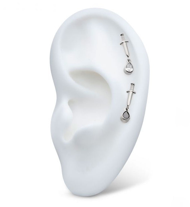 Dagger Dangle Teardrop Clear CZ Threadless Top