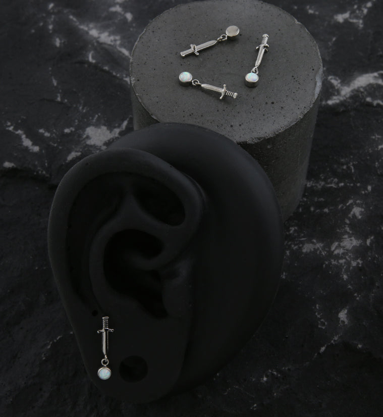 Dagger Dangle White Opalite Internally Threaded Top