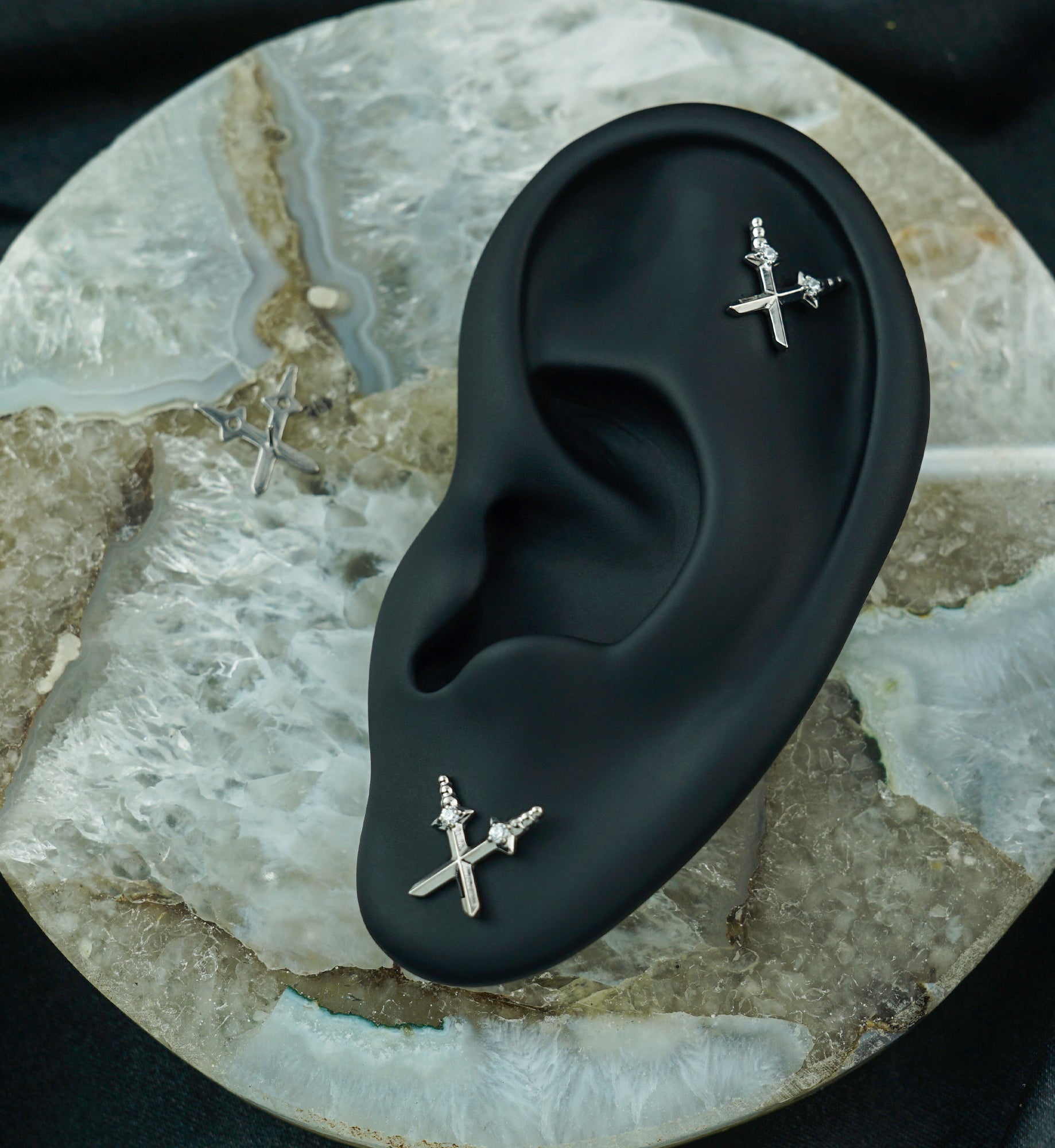 Dagger Dual Clear CZ Threadless Titanium Top