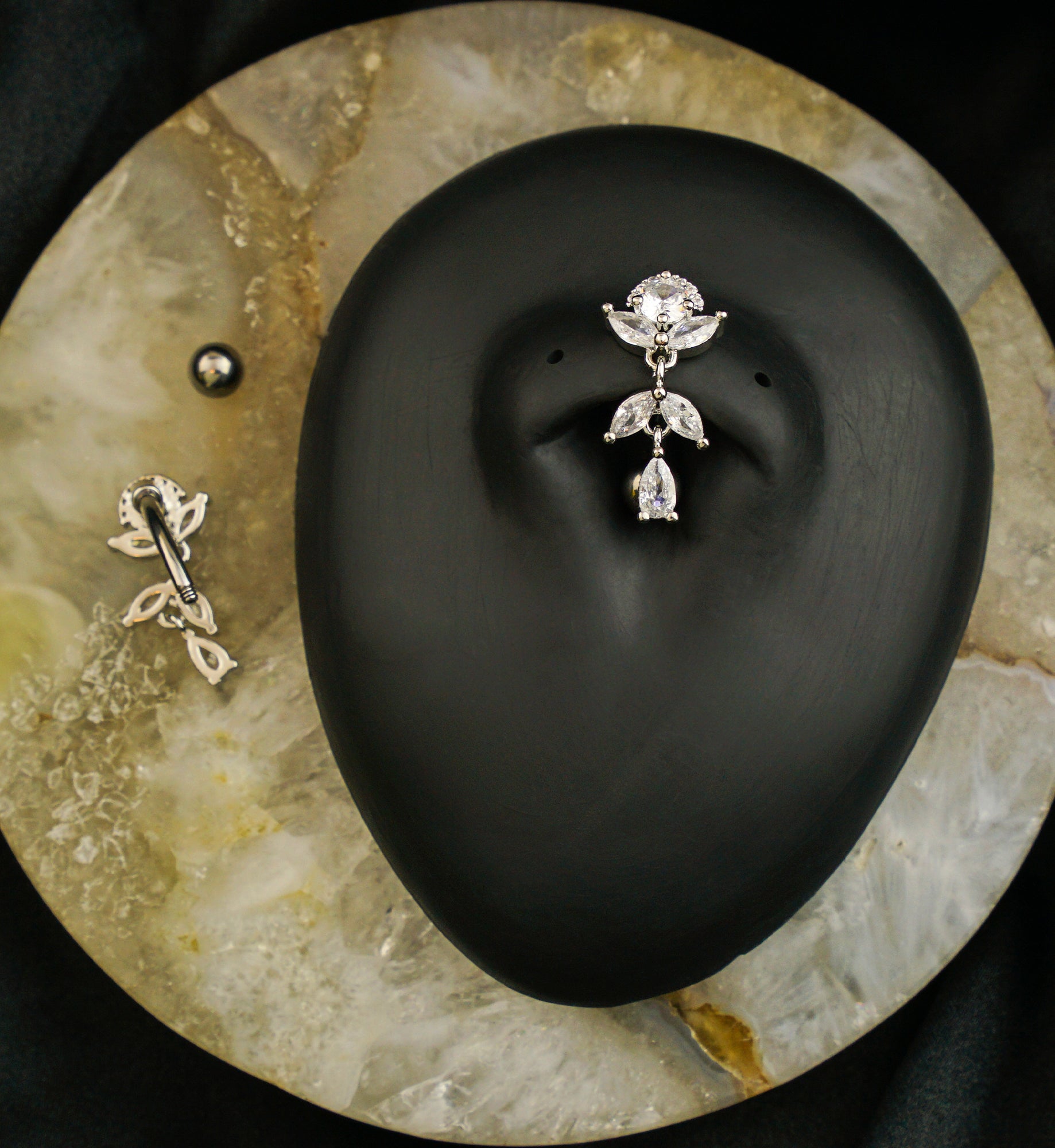 Dancing Flower Clear CZ Dangle Titanium Belly Button Ring