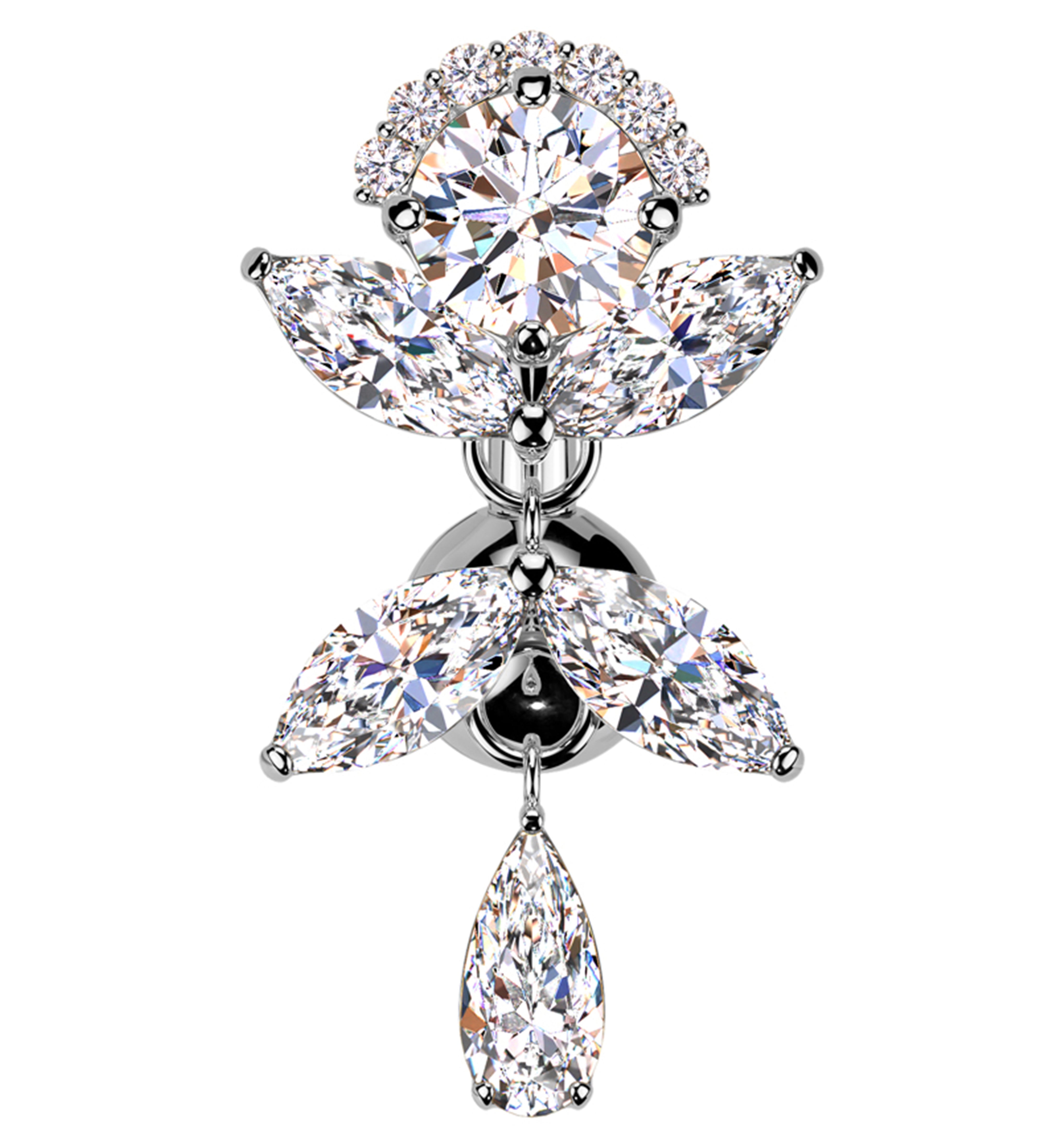 Dancing Flower Clear CZ Dangle Titanium Belly Button Ring