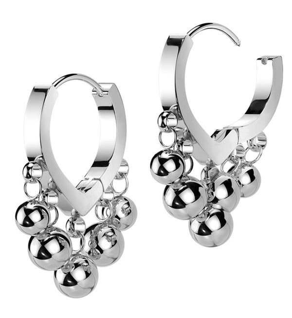 Dangle Beads Stainless Steel Hinged Hoop Earrings