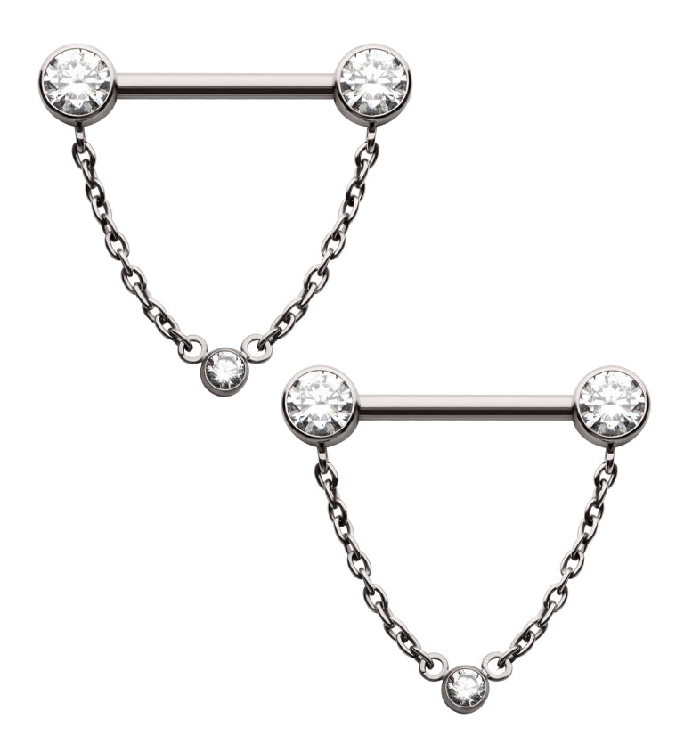 Dangle Chain Single Clear CZ Titanium Threadless Nipple Barbell