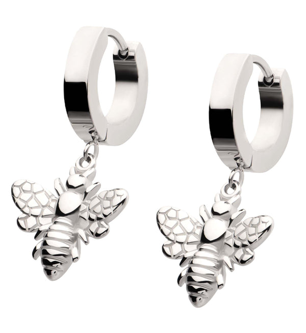 Dangling Bee Stainless Steel Hoop Huggie Earrings