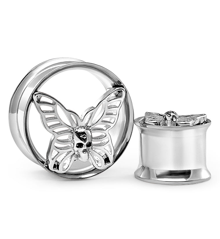 Death Moth Stainless Steel Double Flare Tunnel Plugs